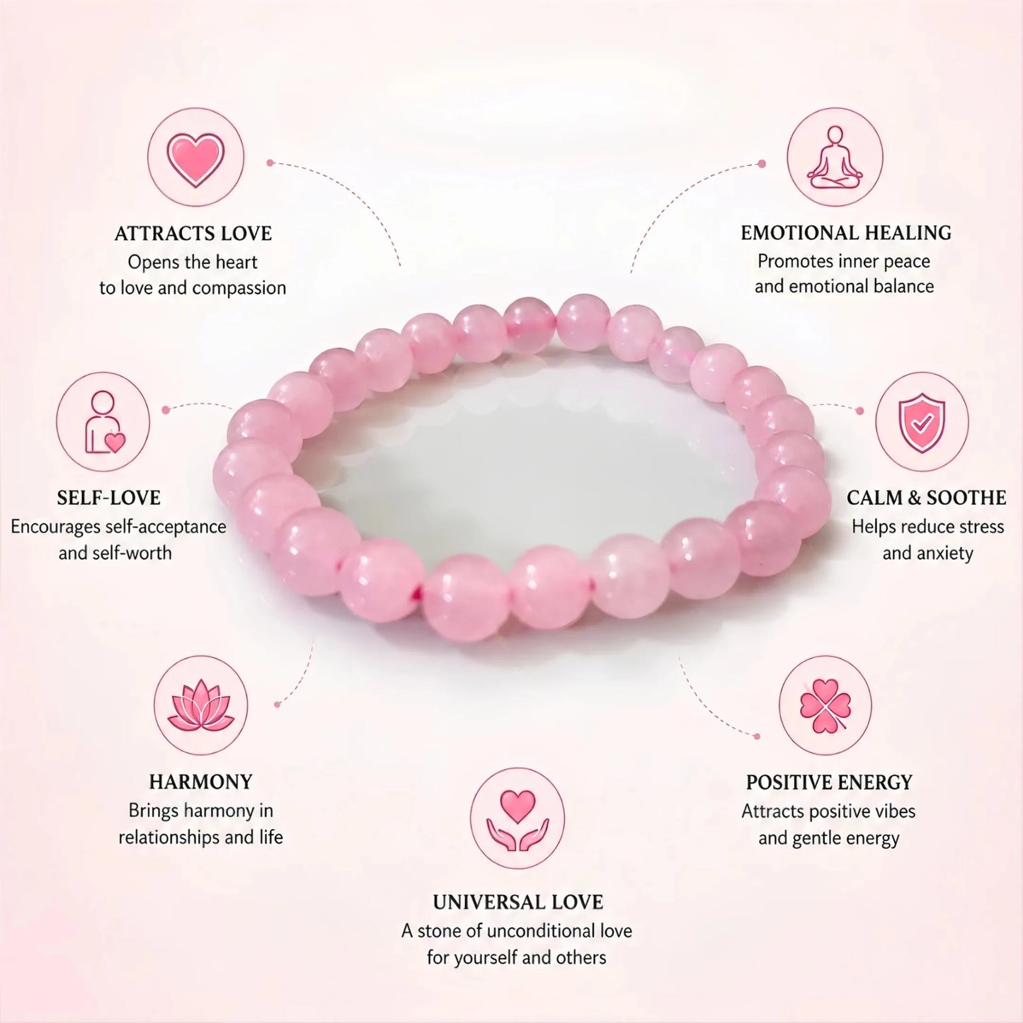 REAL ROSE QUARTZ BRACELET (LOVE) - realstoneindia