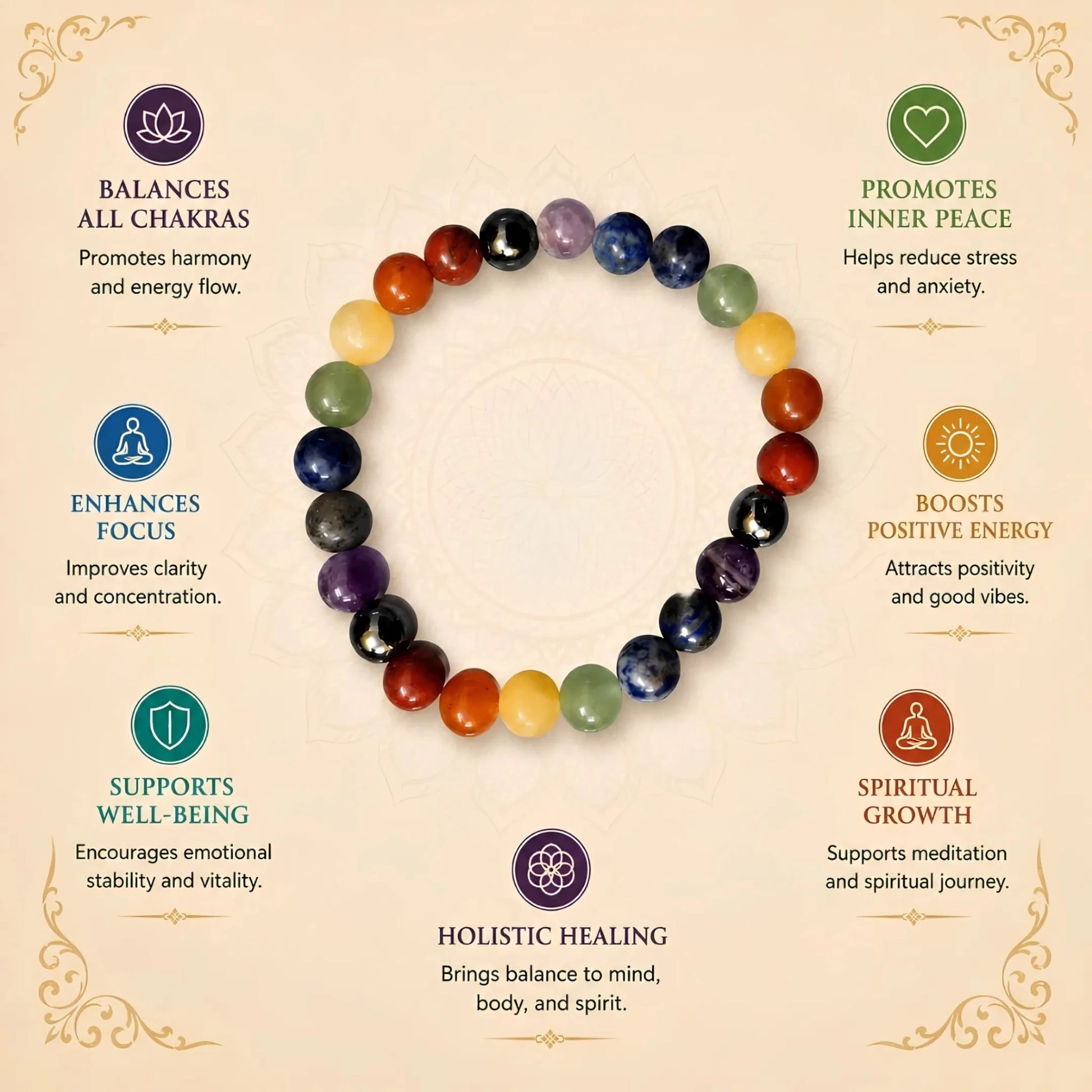 REAL SEVEN CHAKRAS BRACELET - realstoneindia