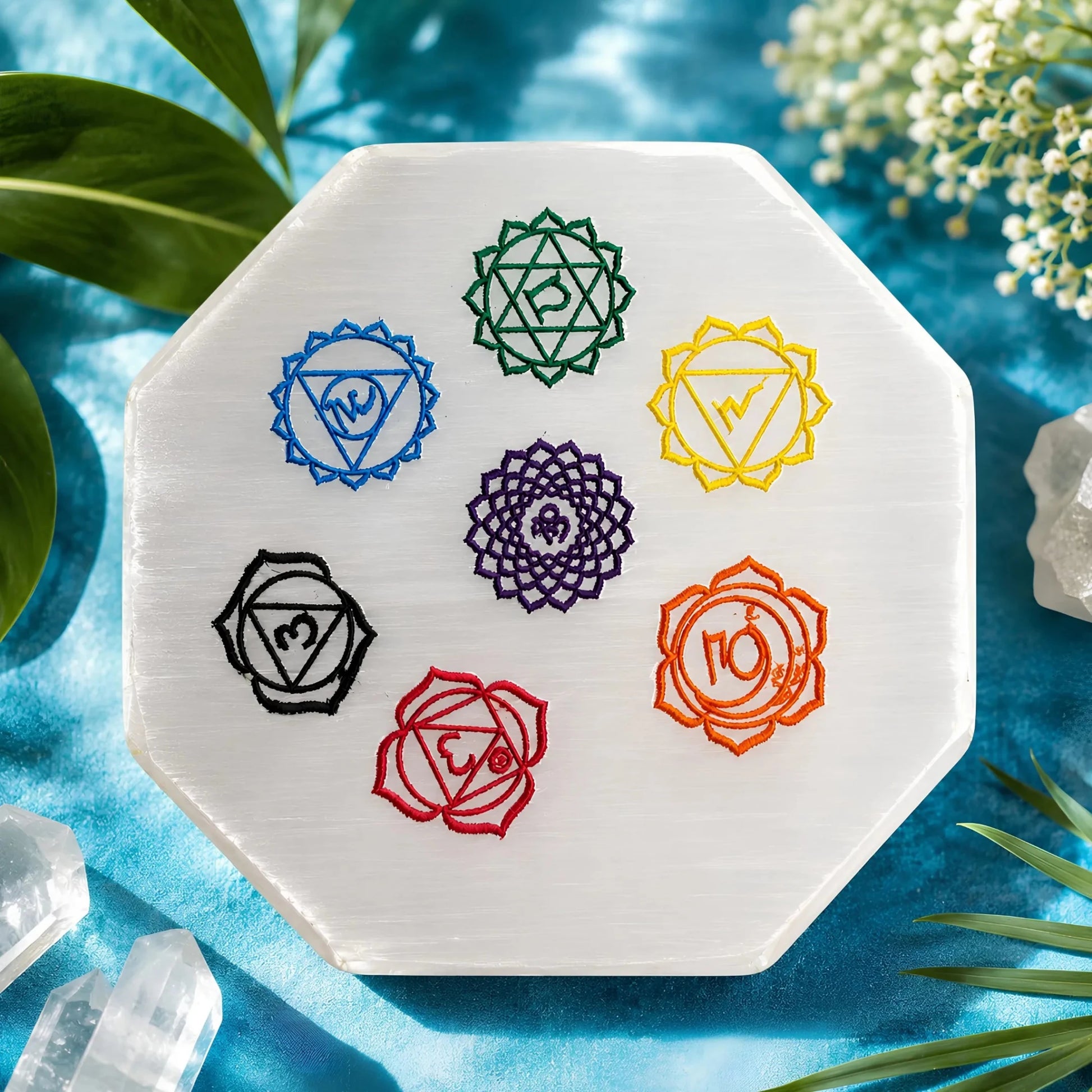 Selenite Chakra Charging Plate - realstoneindia